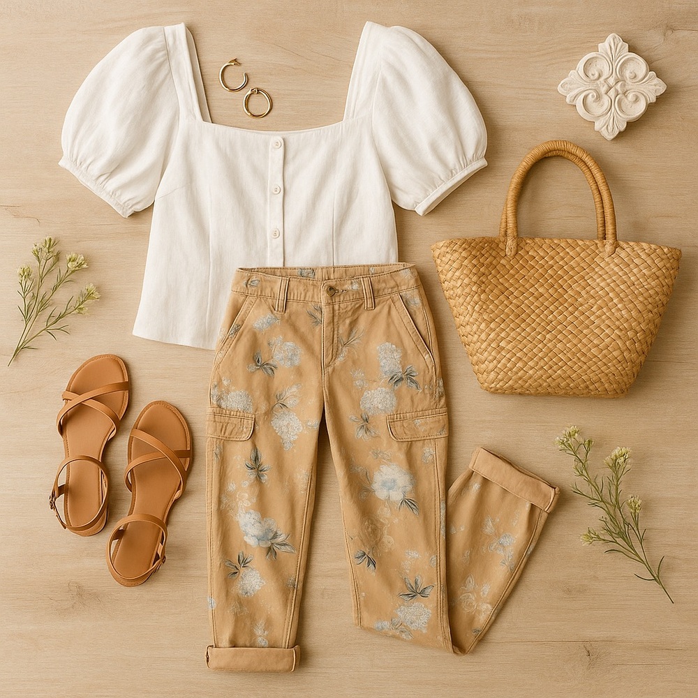 Democracy Tan floral capris